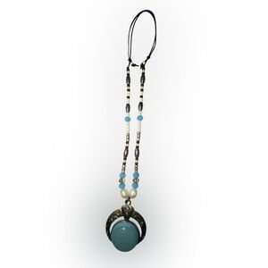 Elegant Blue and Gold tone beaded adjustable string on leather Necklace